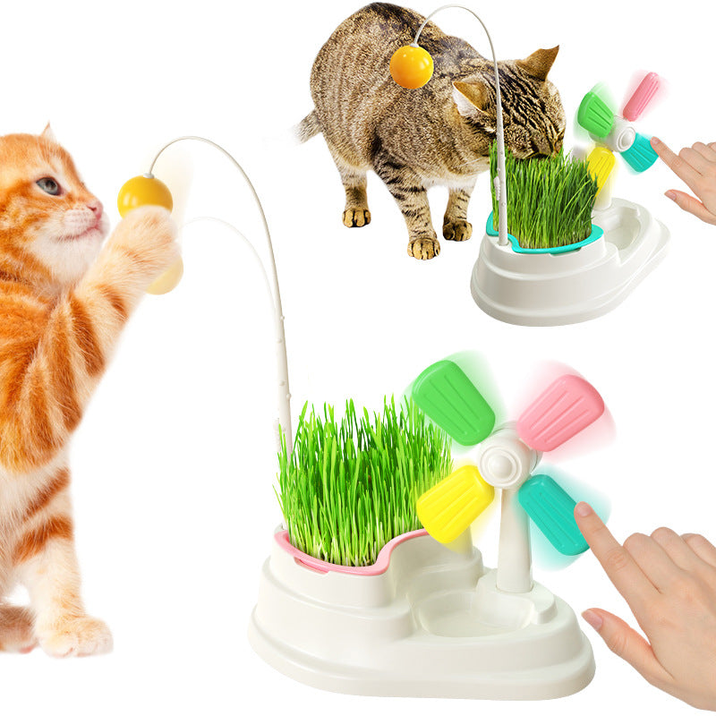 Cat Windmill Interactive Toy with Grass Box